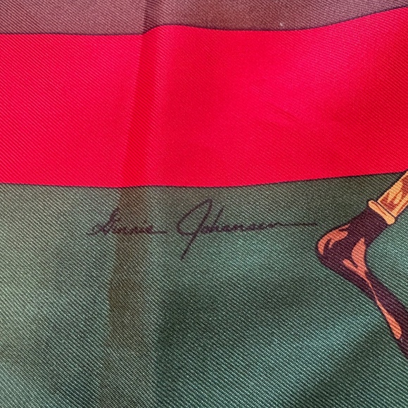 Ginnie Johansen Silk Scarf Green Gallery Horse Hunting 80s Retro Equestrian - Picture 5 of 9